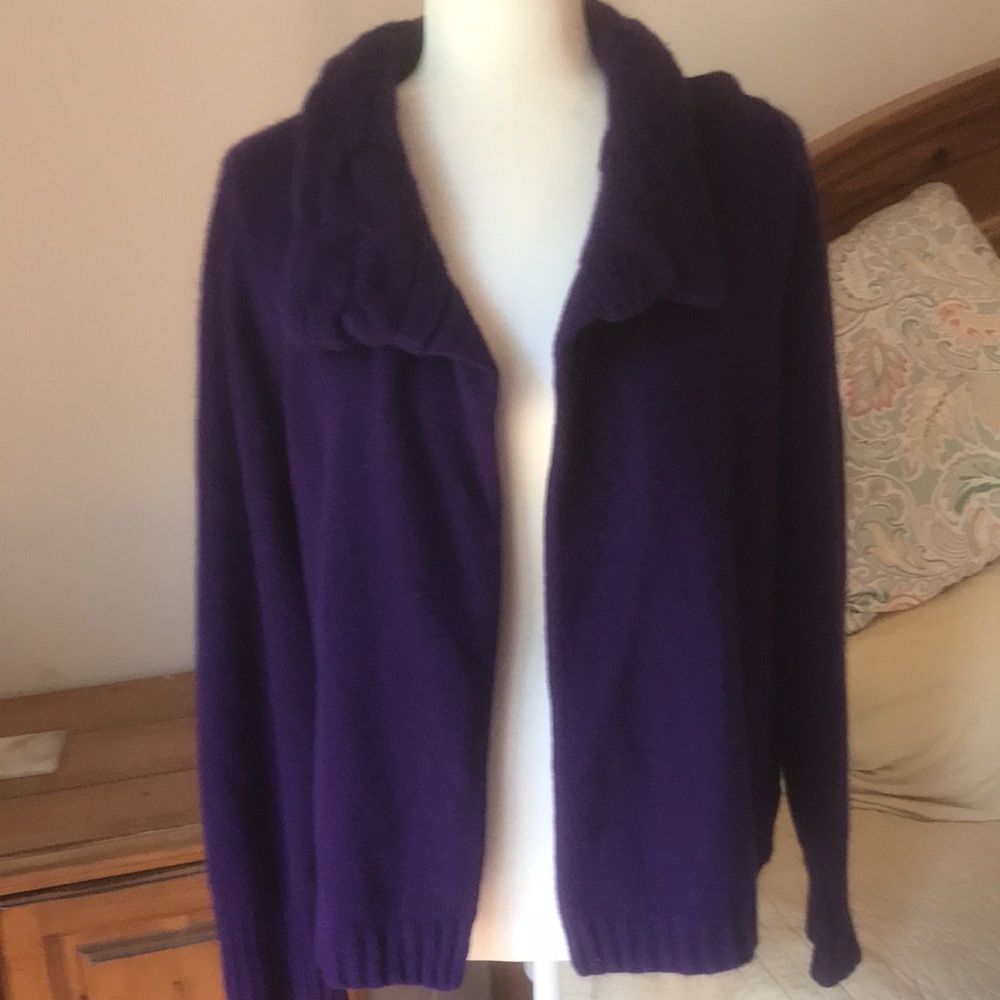 Lauren Ralph Lauren Purple  Wool Angora Blend Cardigan Sweater Size Large